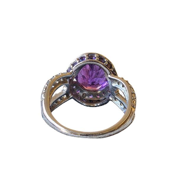 4.72ct Oval/2.05ctw African Amethyst W/.58 Round White Topaz S/S Ring Sz 10 - Picture 4 of 9